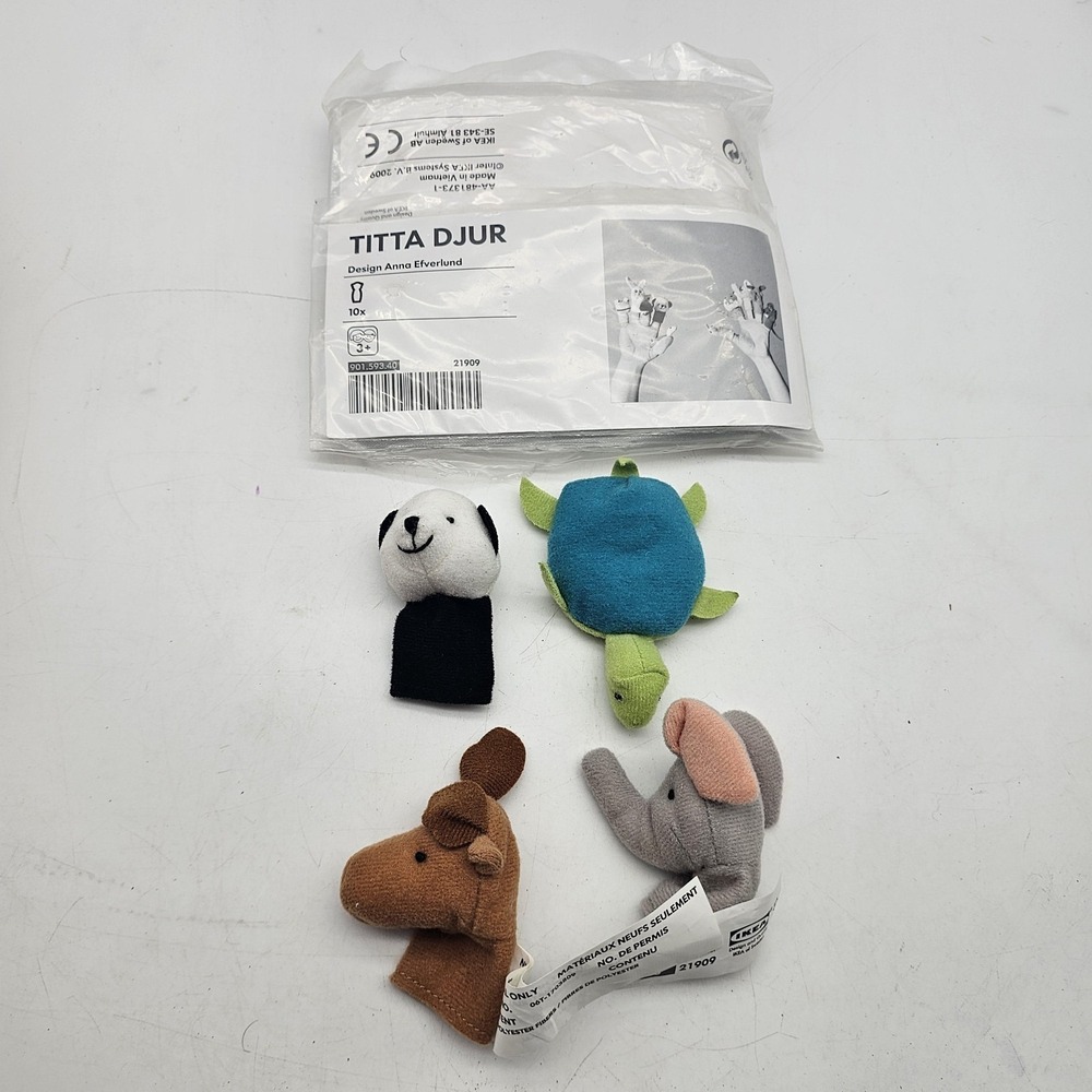 IKEA Titta Djur Finger Puppets Set 4‎ Plush Animal Toys Kids Play Zoo Animals
